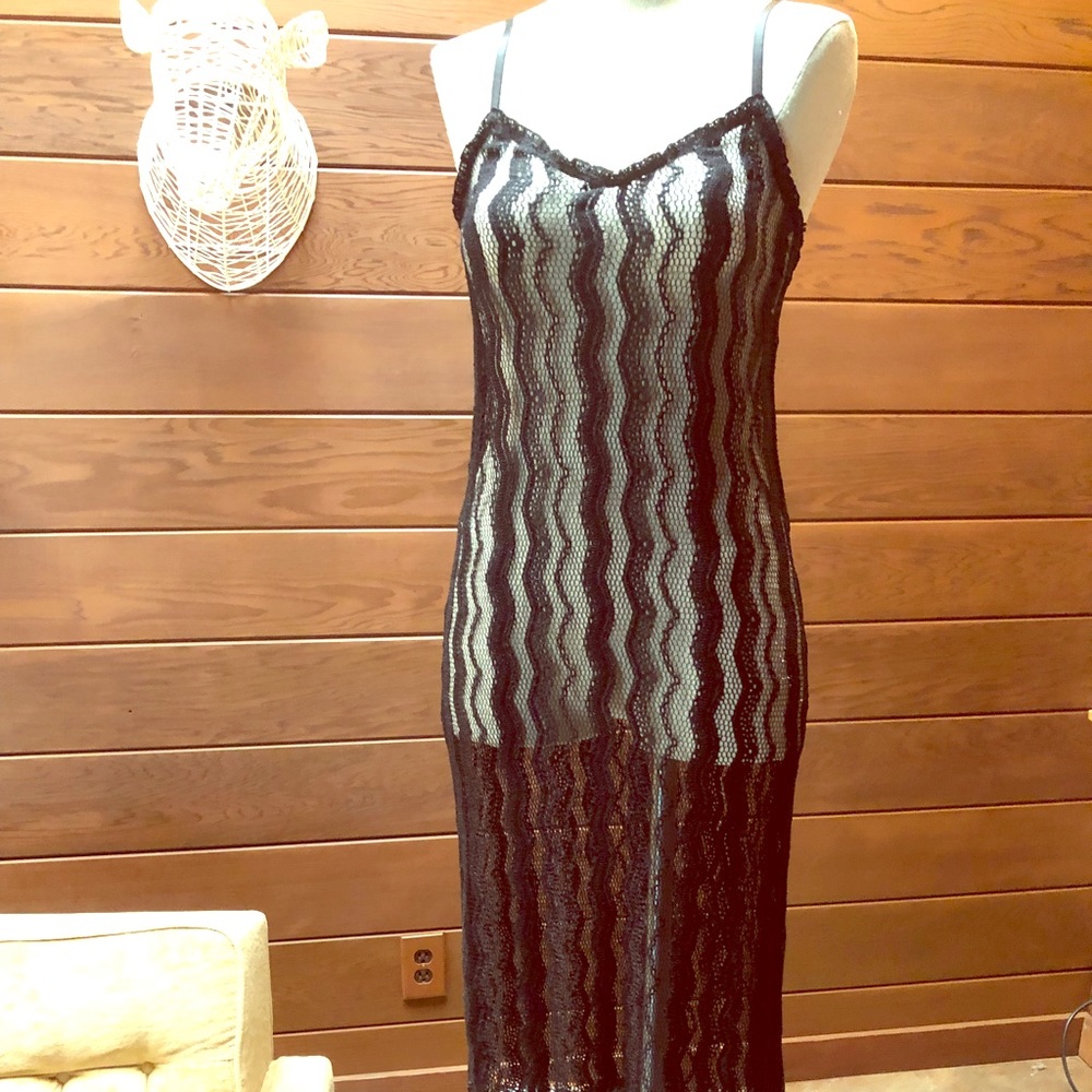 Anthropologie black lace slip dress